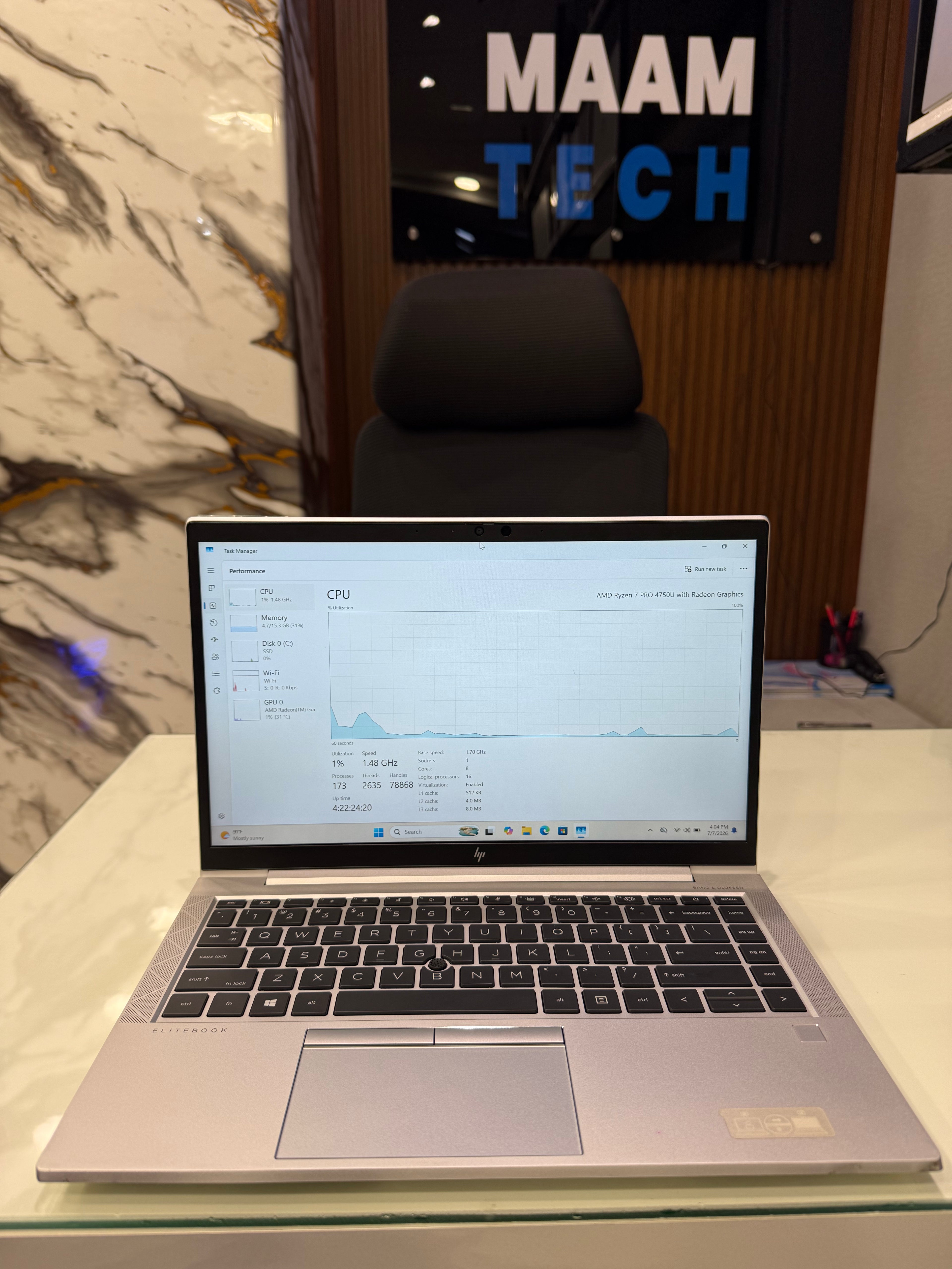 HP EliteBook 845 G7 Ryzen 7 4750u 8GB RAM & 256GB SSD
