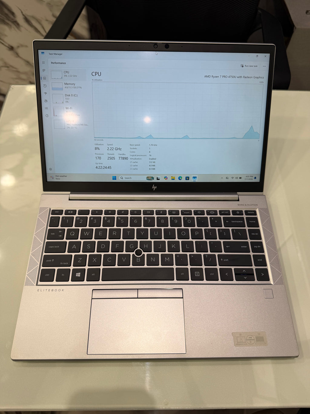 HP EliteBook 845 G7 Ryzen 7 4750u 8GB RAM & 256GB SSD